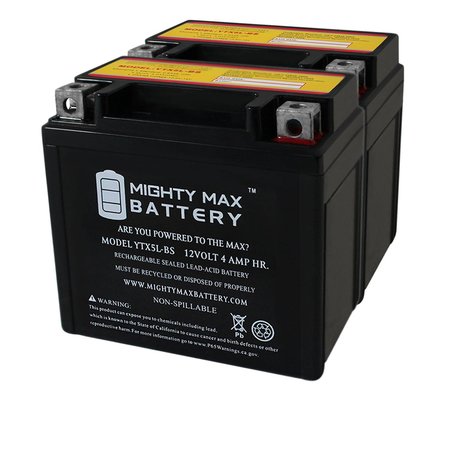 MIGHTY MAX BATTERY Replacement for Yamaha / Vino / Motorcycle / Atv  - 2PK MAX3455170